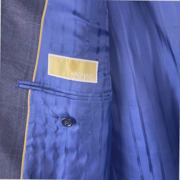 Michael Kors Mens 42L 100% wool Plaid Blazer Suit Jacket Navy Blue  professional - Picture 2 of 9